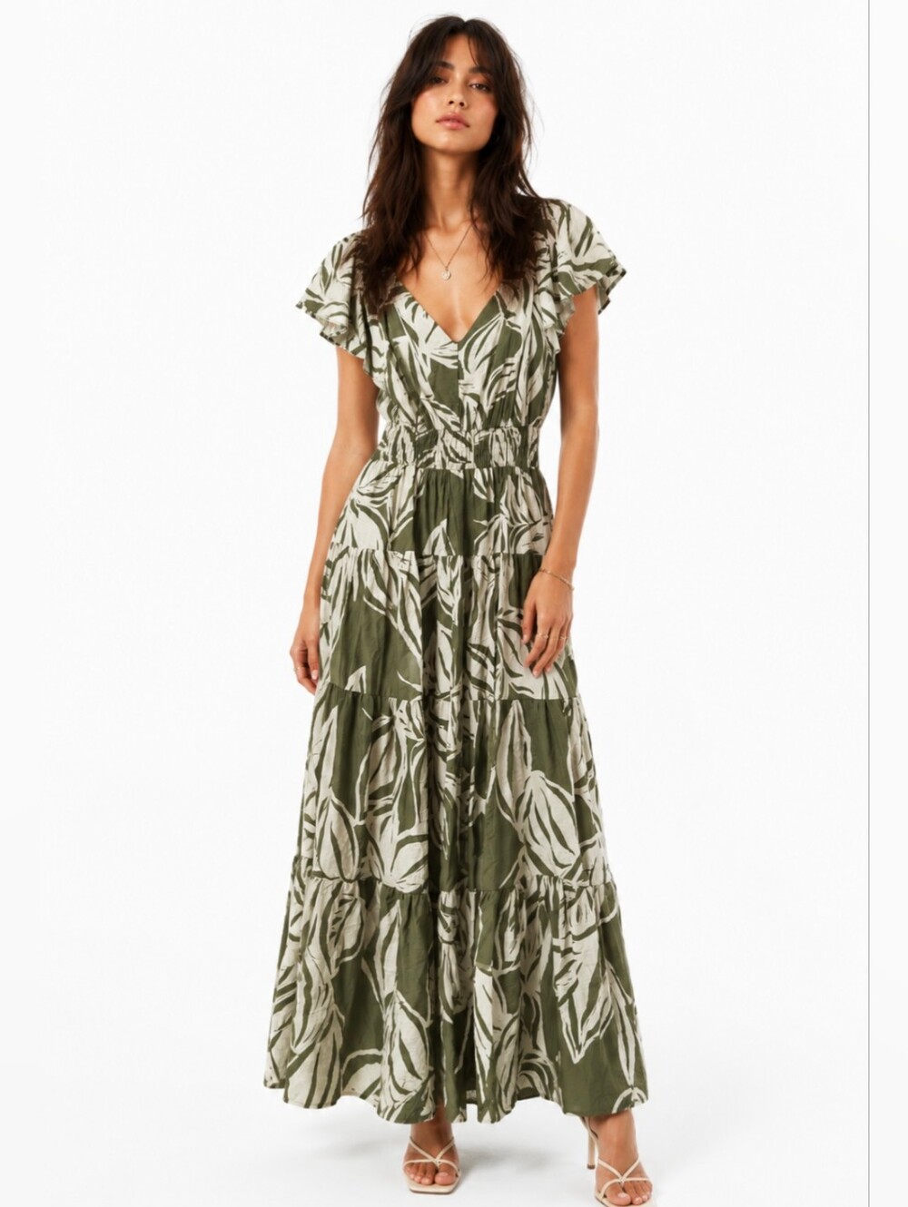 Rachel Zoe Palm Print Floral Maxi Dress Smocked NEW Medium Garden Party Breezy